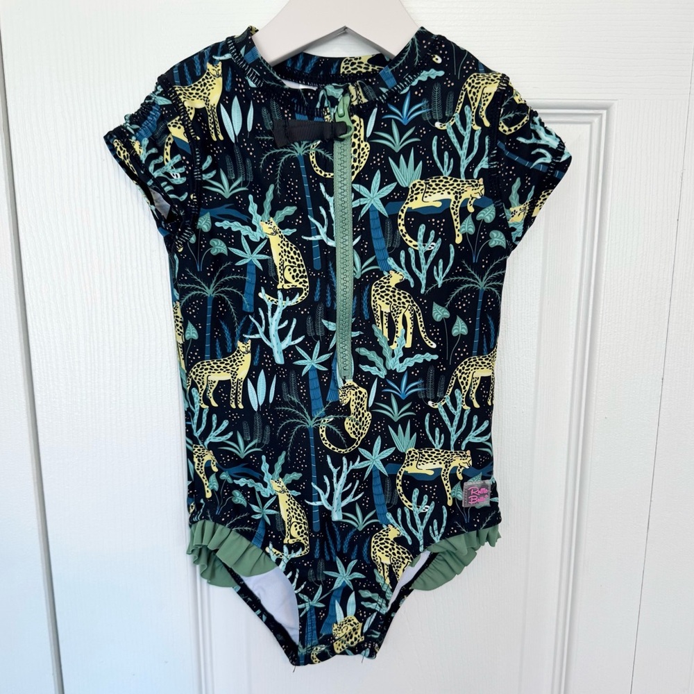 Ruffle Butts Like New Tropical Leopard Print One Piece Swimsuit 2T